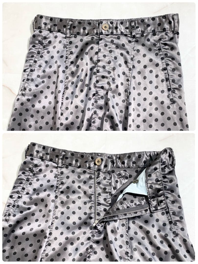 A17262 美品 コムデギャルソン ドット柄 サテンサルエルハーフパンツ 銀