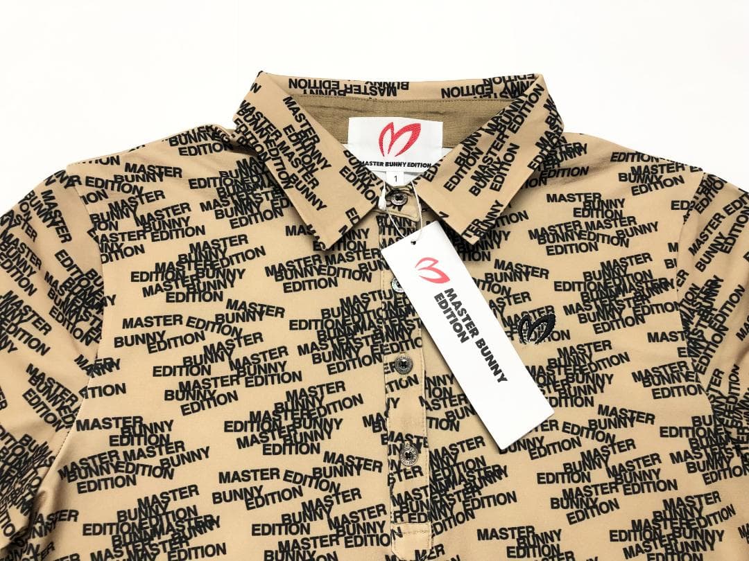 ○★新品未使用　マスターバニーエディション　ロゴ総柄　長袖ポロシャツ　1　茶系