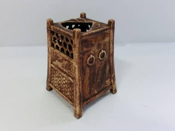 筆立■「木米」茶杓立て 筆筒 古い籠型透かし筆立て 四足 扇型穴 櫓型 骨董品■