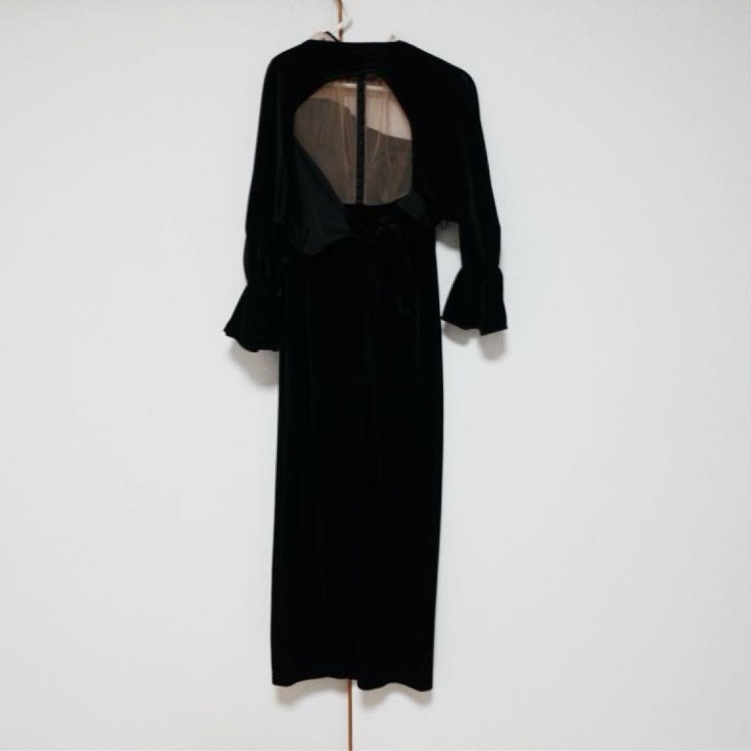 AMERI 2WAY CURVE VELOURS DRESS ブラック　M 冬服