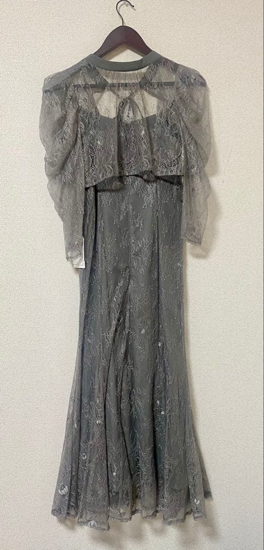 新品　3way ボレロレイヤードレースドレス グレー　M 結婚式　ワンピース