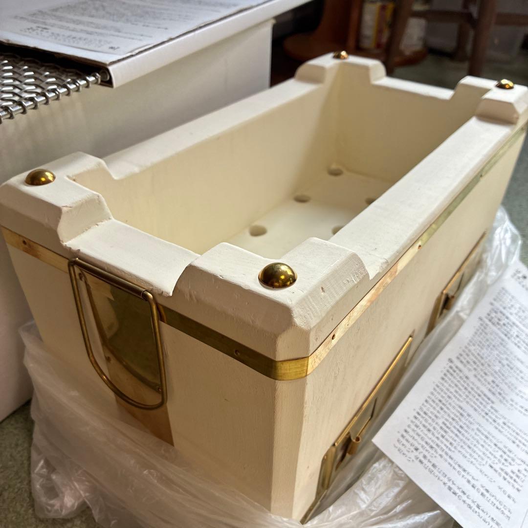 稀少 能登半島　天然珪藻土切り出し七輪 火鉢囲炉裏備長炭　真鍮　ステンレス鋼網