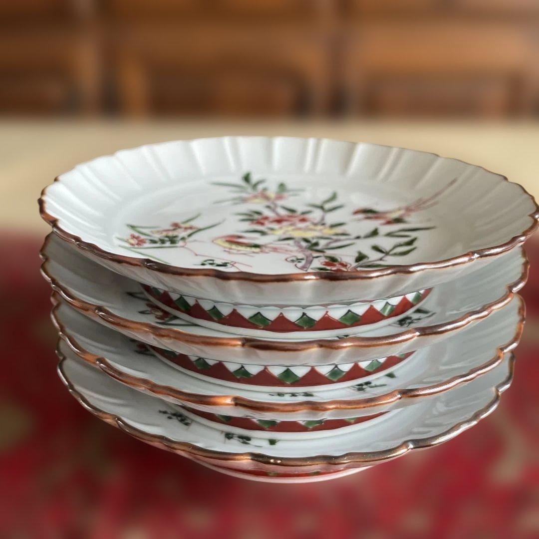 専用 源右衛門窯 赤絵花鳥銘々皿