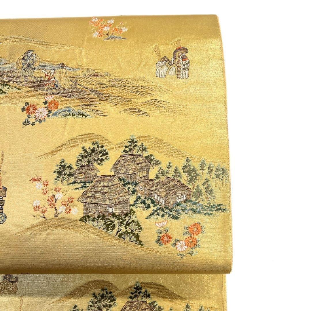 金泥箔　本金箔　袋帯　馬　こけし　ウマ　風景文様　着物　016b p