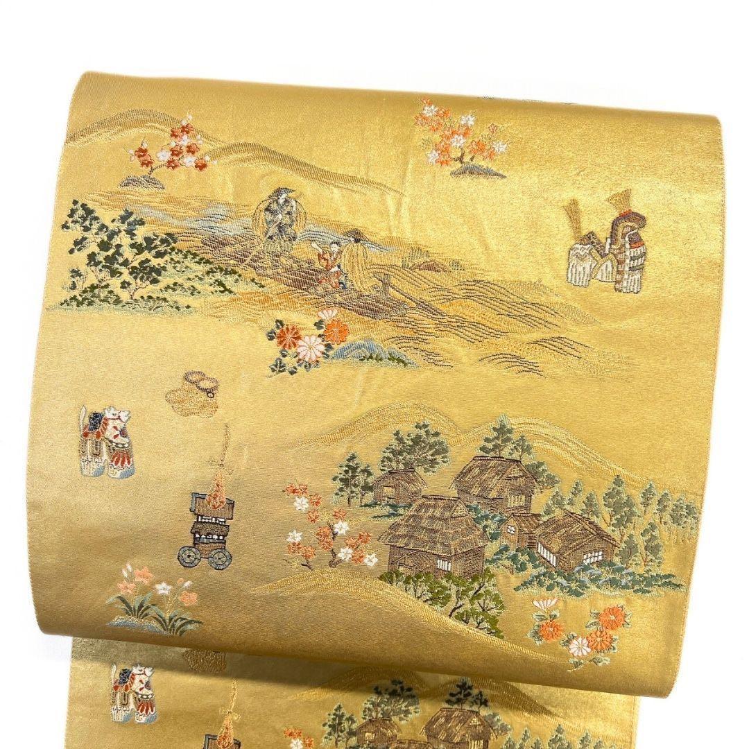 金泥箔　本金箔　袋帯　馬　こけし　ウマ　風景文様　着物　016b p