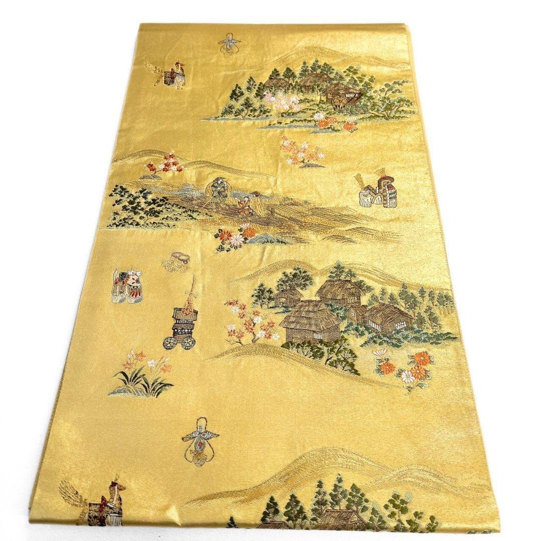 金泥箔　本金箔　袋帯　馬　こけし　ウマ　風景文様　着物　016b p