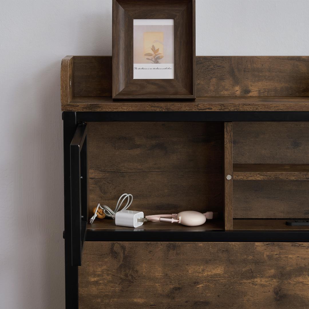 春分セール！高級【SD・セミダブル】ベッドフレーム・コンセント付きBROWN