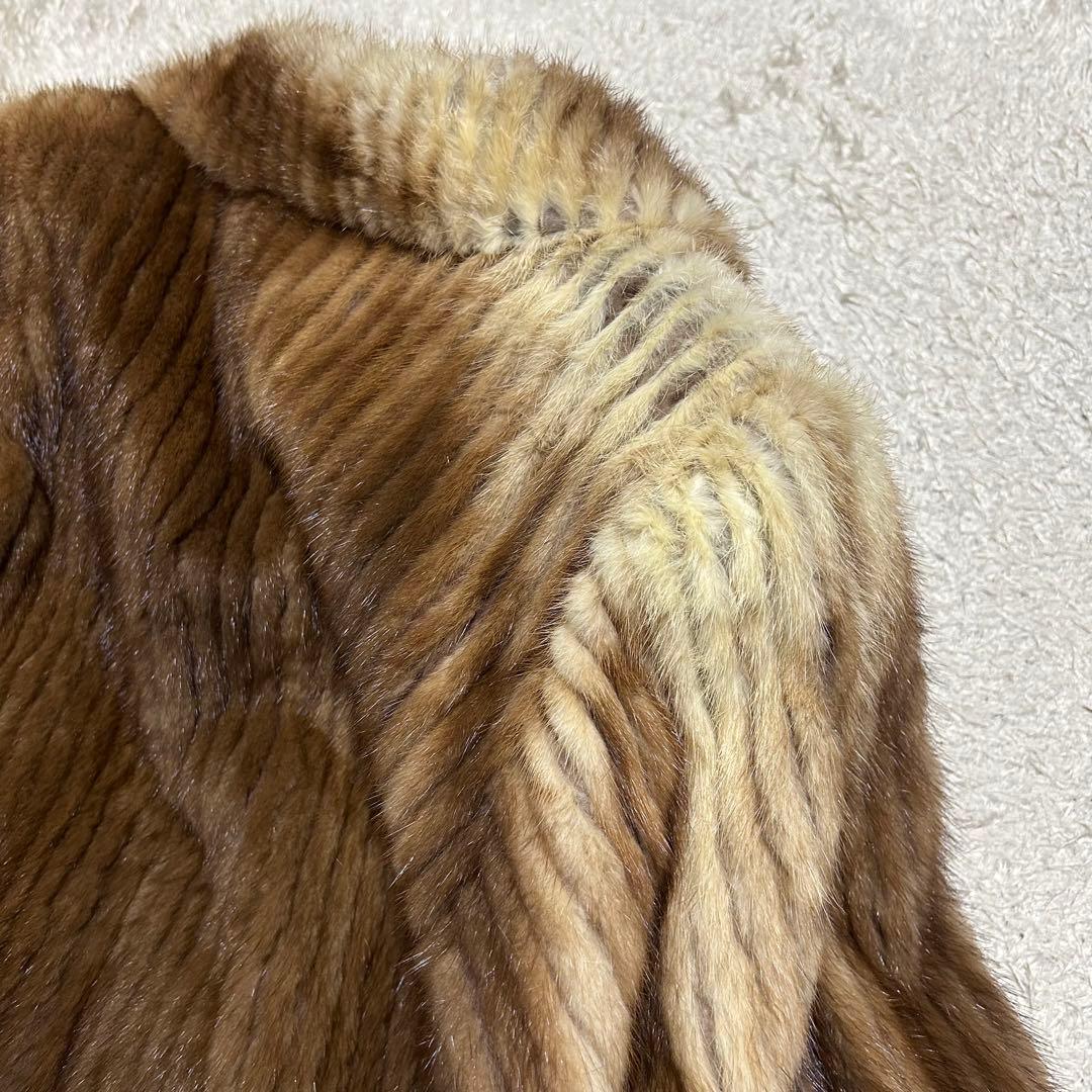 サガミンク 毛皮コート ブラウン系 LLサイズ ロング丈 ペイズリー裏地