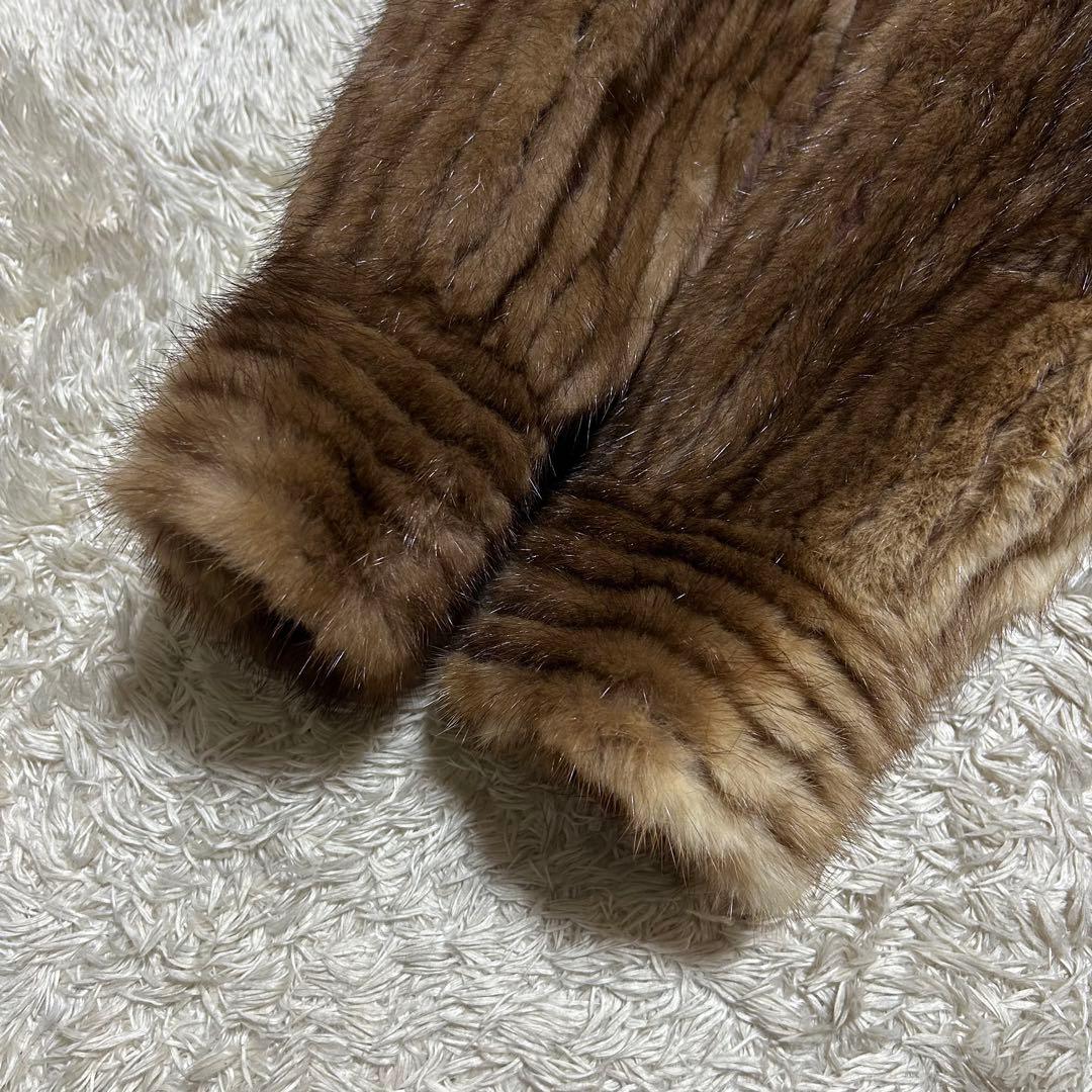 サガミンク 毛皮コート ブラウン系 LLサイズ ロング丈 ペイズリー裏地