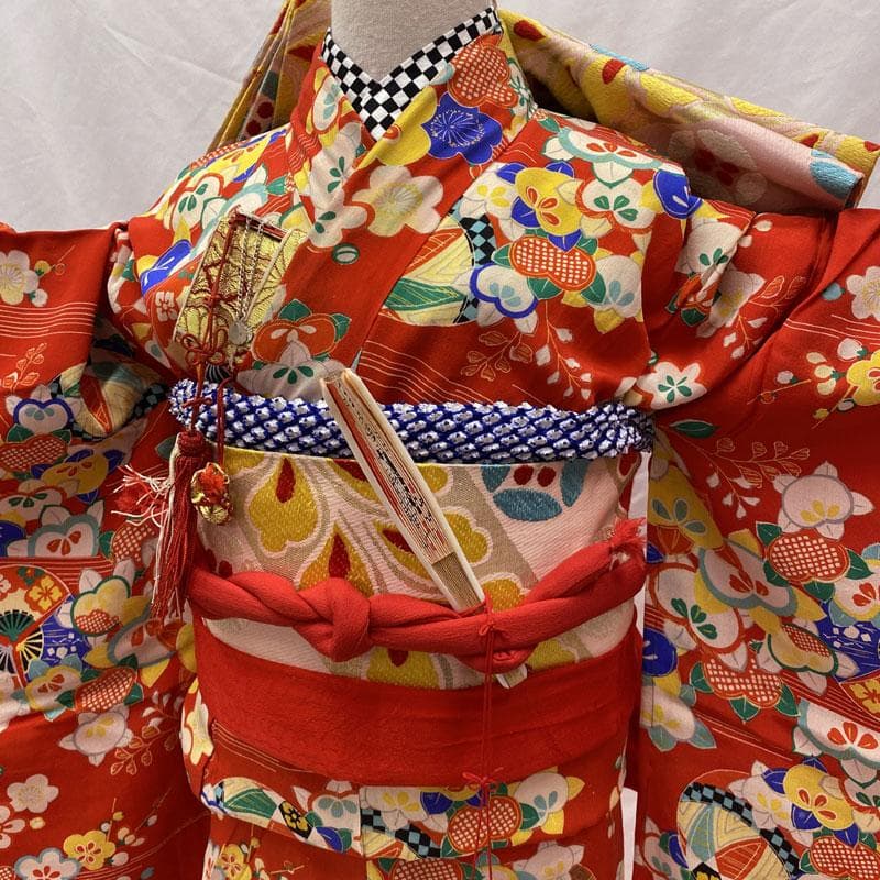 502ag46, 帯締め帯揚げしごき◎七五三 七歳 アンティーク 着物&丸帯◎