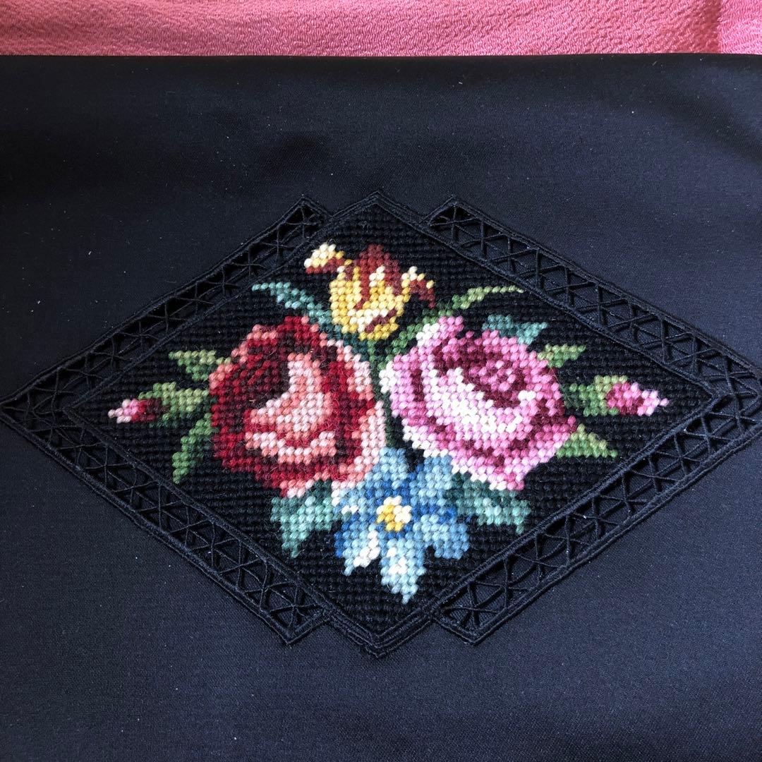 ヴィンテージ正絹名古屋帯カットワーククロスステッチ＋帯締め＋帯揚げ＋帯留