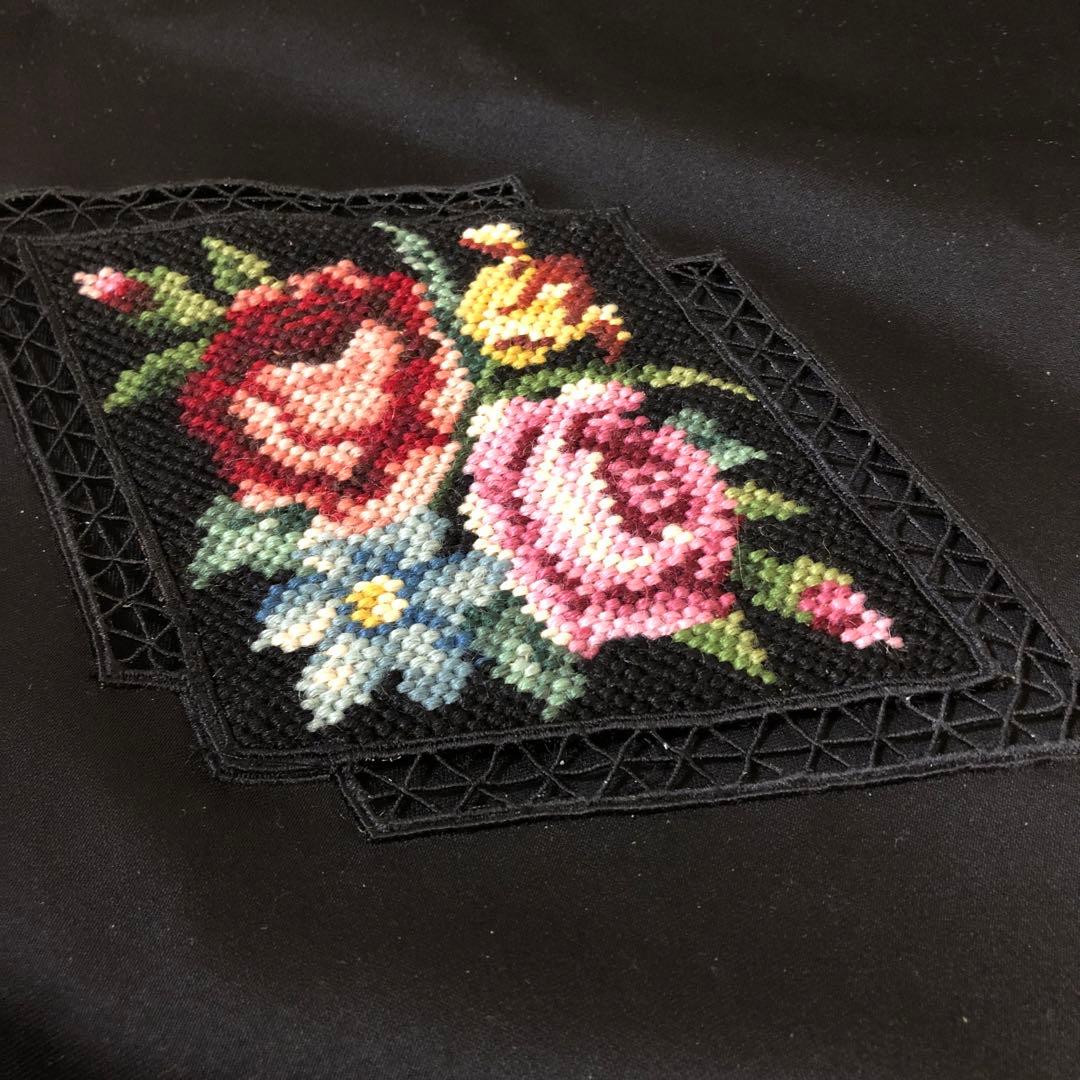 ヴィンテージ正絹名古屋帯カットワーククロスステッチ＋帯締め＋帯揚げ＋帯留