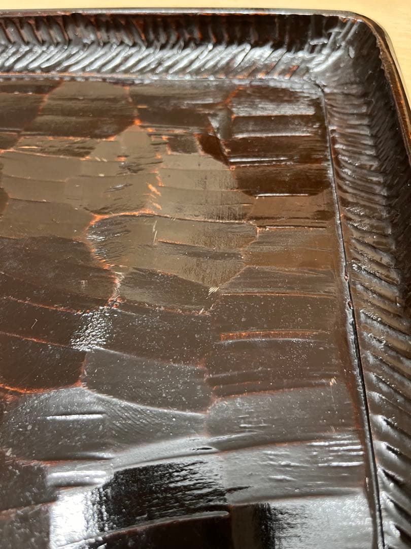 讃岐盆　讃岐彫り　四方盆 2枚　木製 お盆　漆塗　トレー　アンティーク　昭和