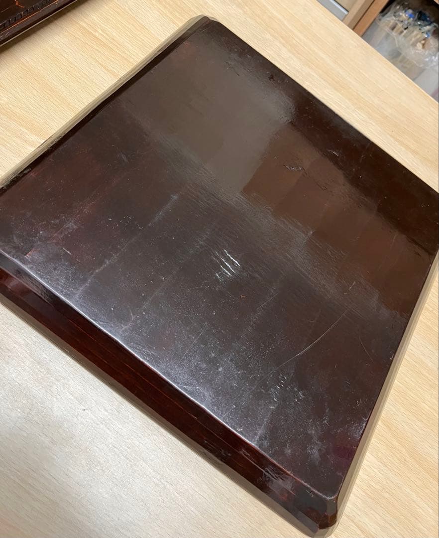 讃岐盆　讃岐彫り　四方盆 2枚　木製 お盆　漆塗　トレー　アンティーク　昭和