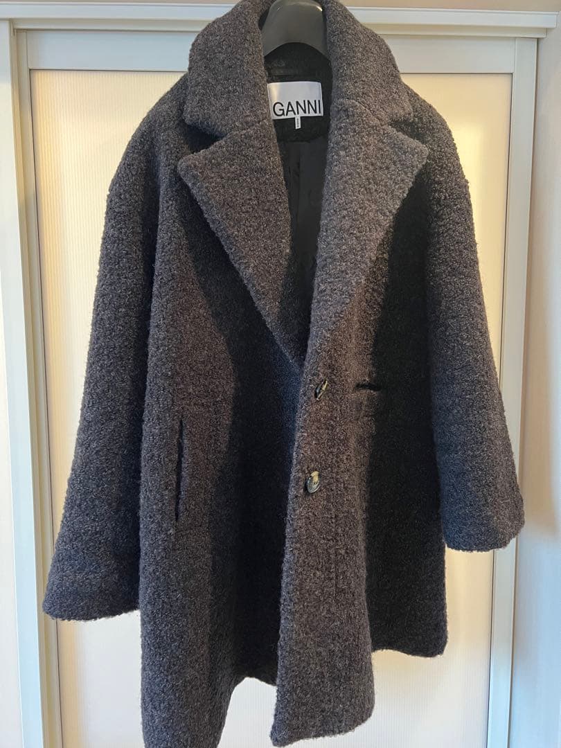 GANNI Recycled wool-blend bouclé coat