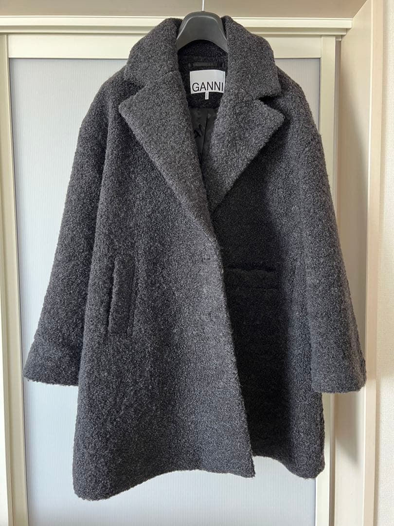 GANNI Recycled wool-blend bouclé coat