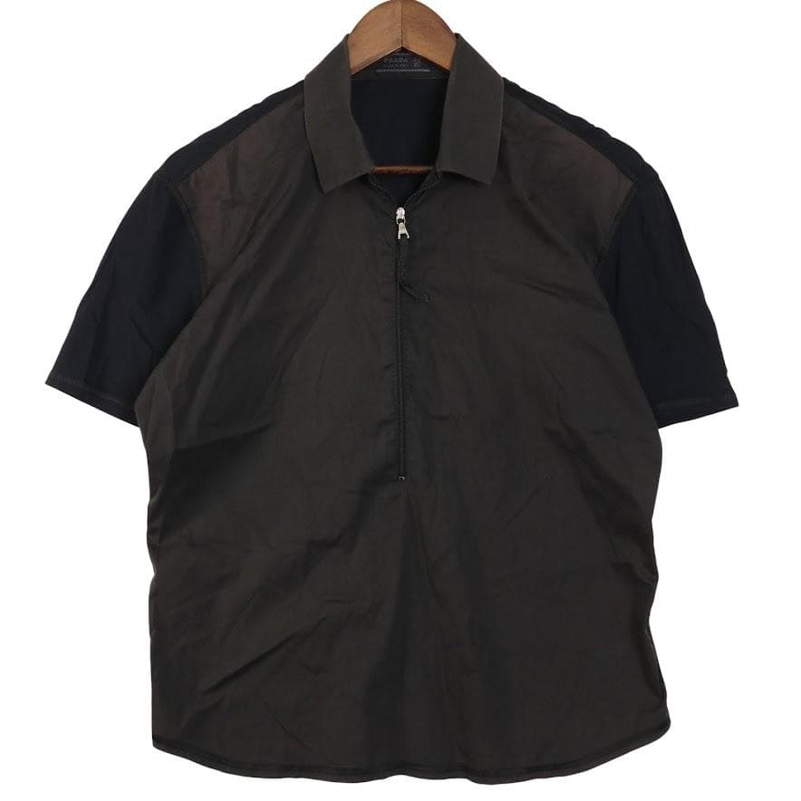 PRADA プラダ ハーフジップ ポロシャツ ブラック テック素材 切替デザイン