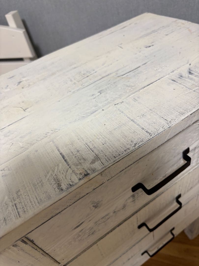 ホワイト木製チェスト 3引き出し アンティーク風