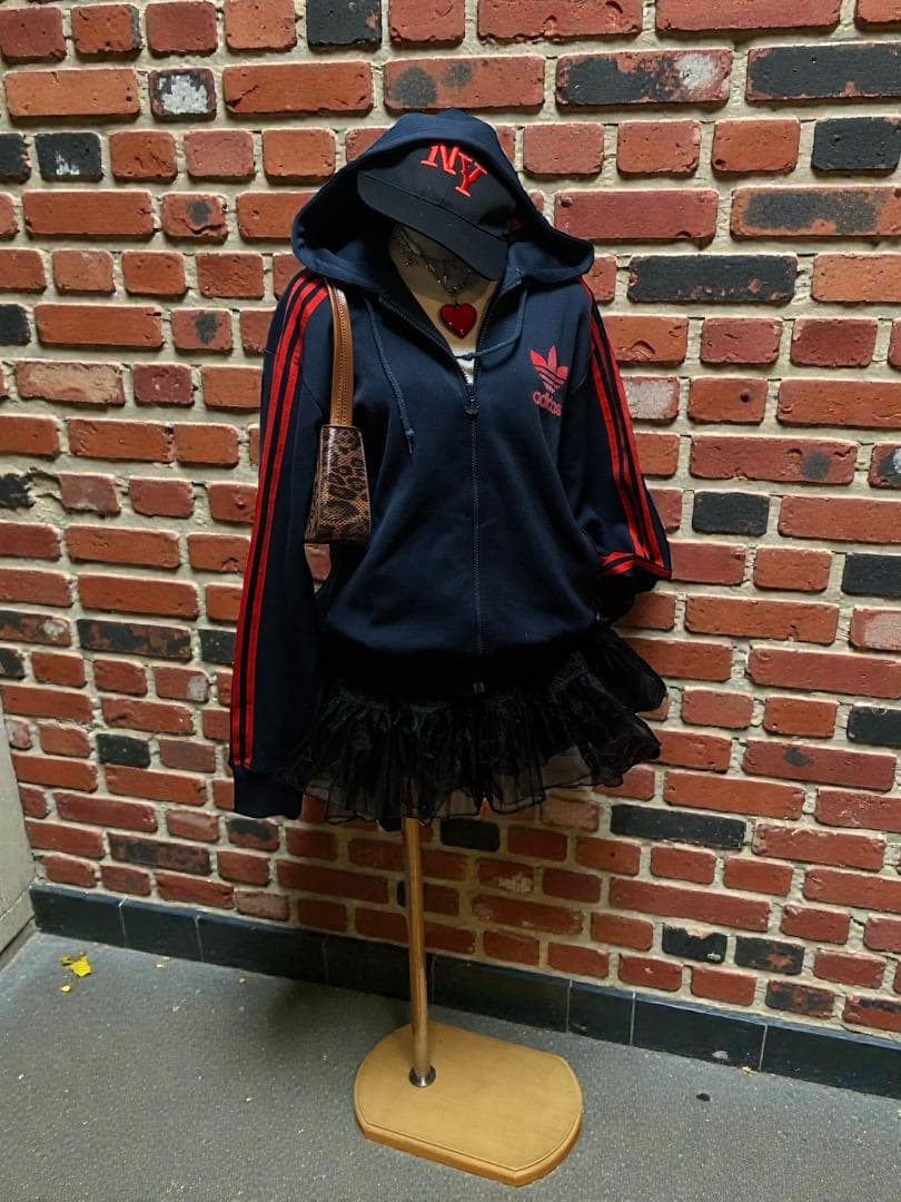 激レア90s adidasトレフォイルフロッキーパーカーy2kグランジ平成ギャル