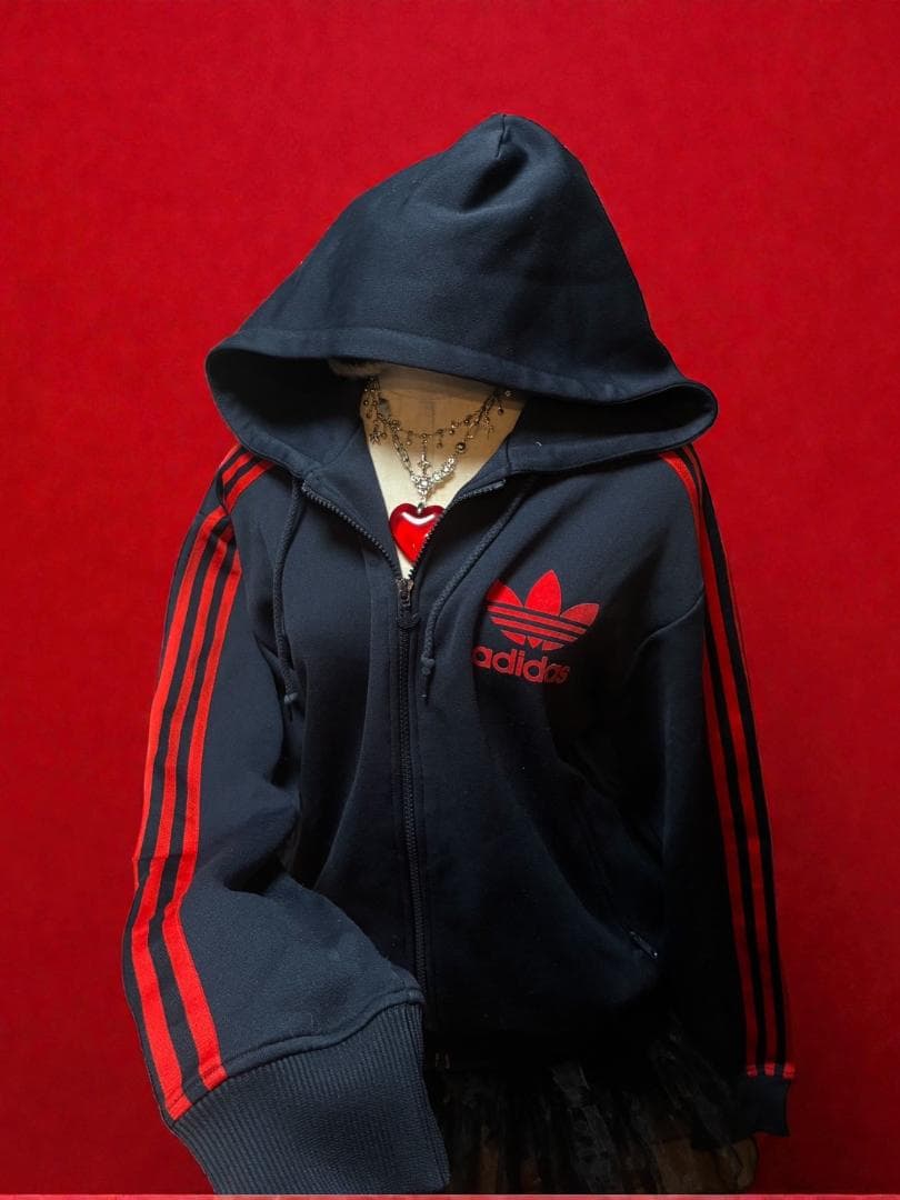 激レア90s adidasトレフォイルフロッキーパーカーy2kグランジ平成ギャル