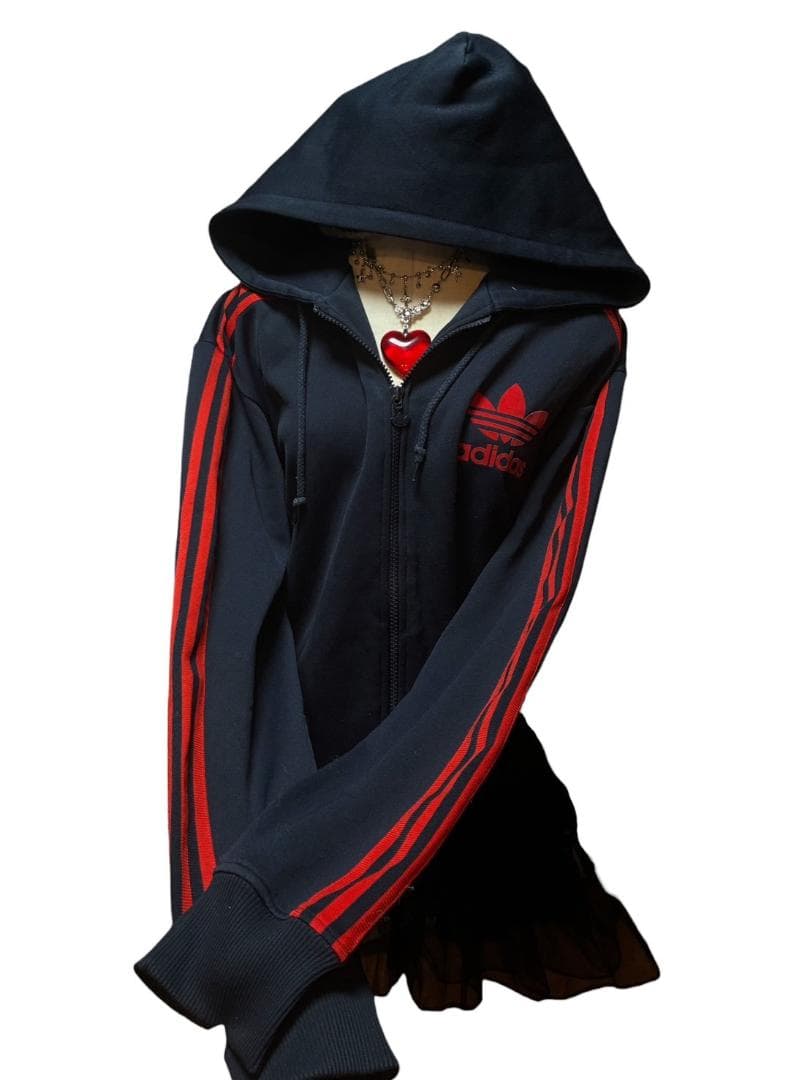 激レア90s adidasトレフォイルフロッキーパーカーy2kグランジ平成ギャル