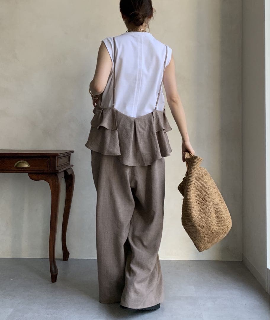 Doudou フリル付きブラウンサロペット