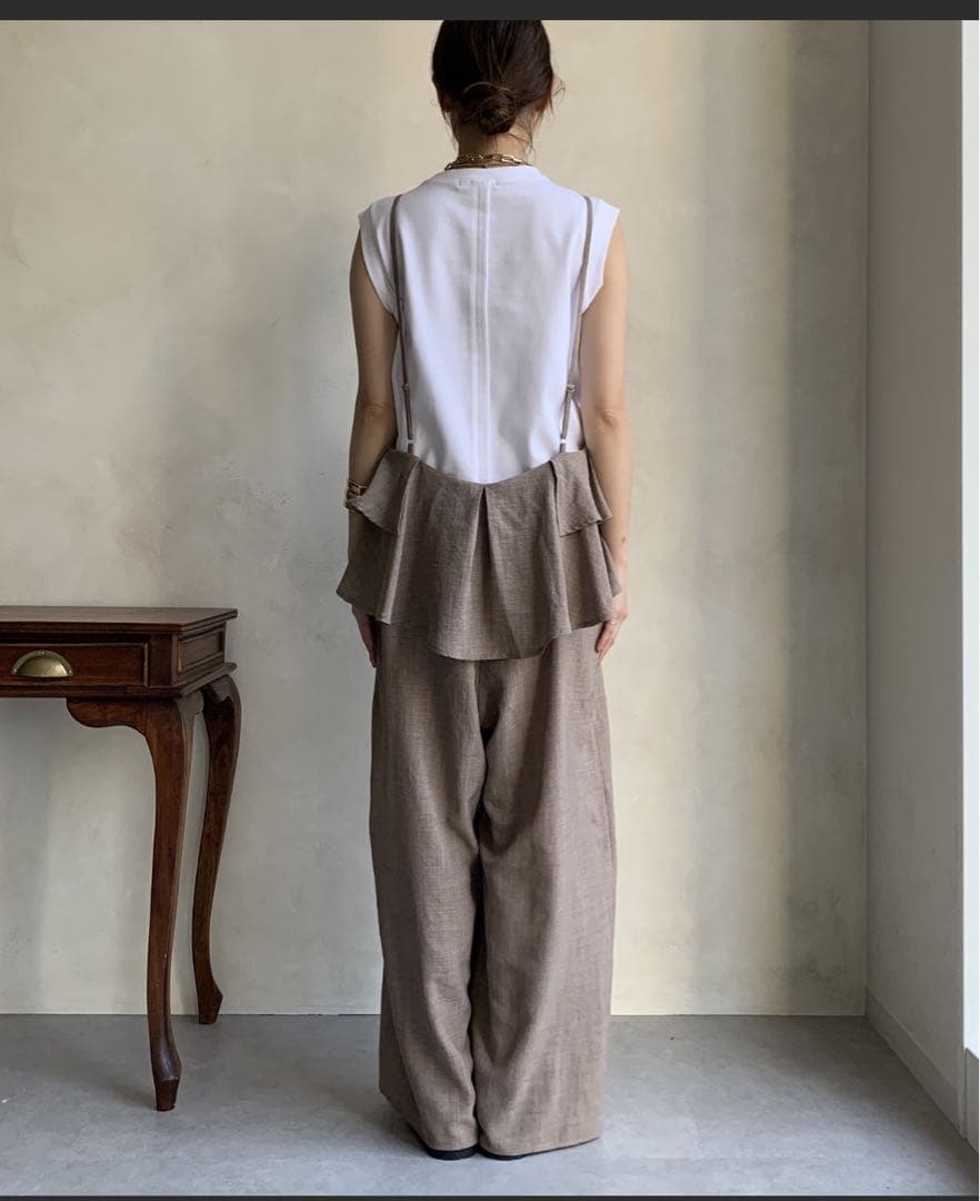 Doudou フリル付きブラウンサロペット