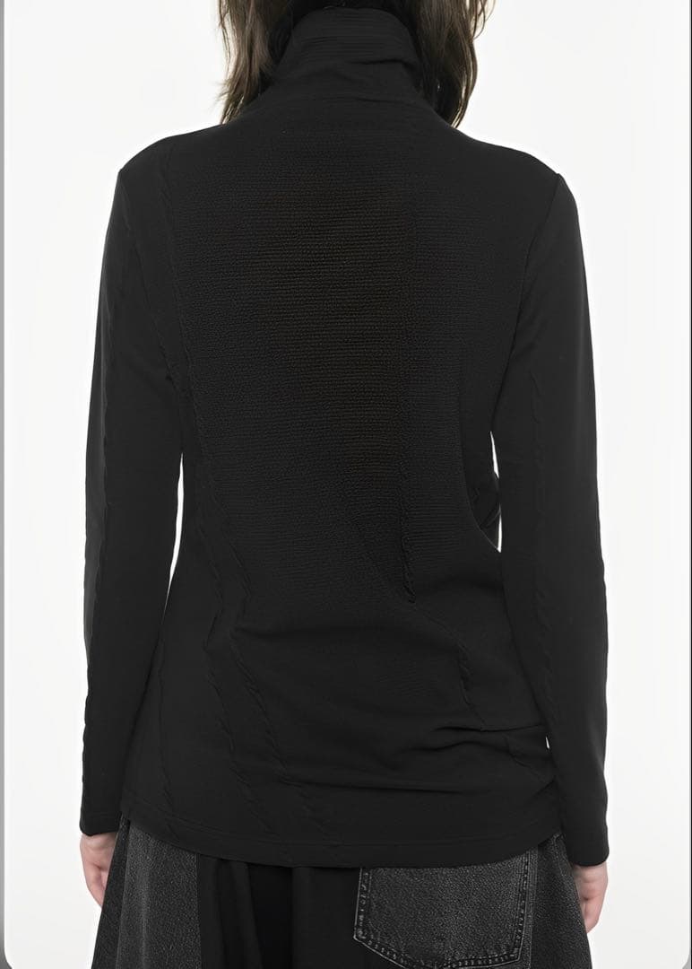 Y's ワイズ STRIPE JACQUARD HIGH NECK T グレー2