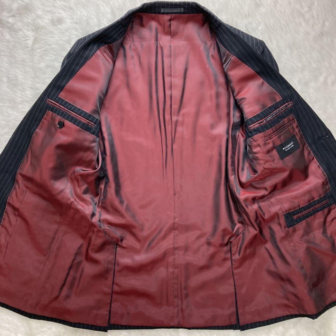 バーバリーブラックレーベル『3ピース』 ジャケット ベスト 黒 ストライプ 40