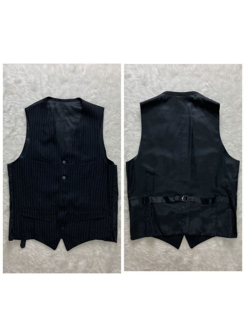 バーバリーブラックレーベル『3ピース』 ジャケット ベスト 黒 ストライプ 40
