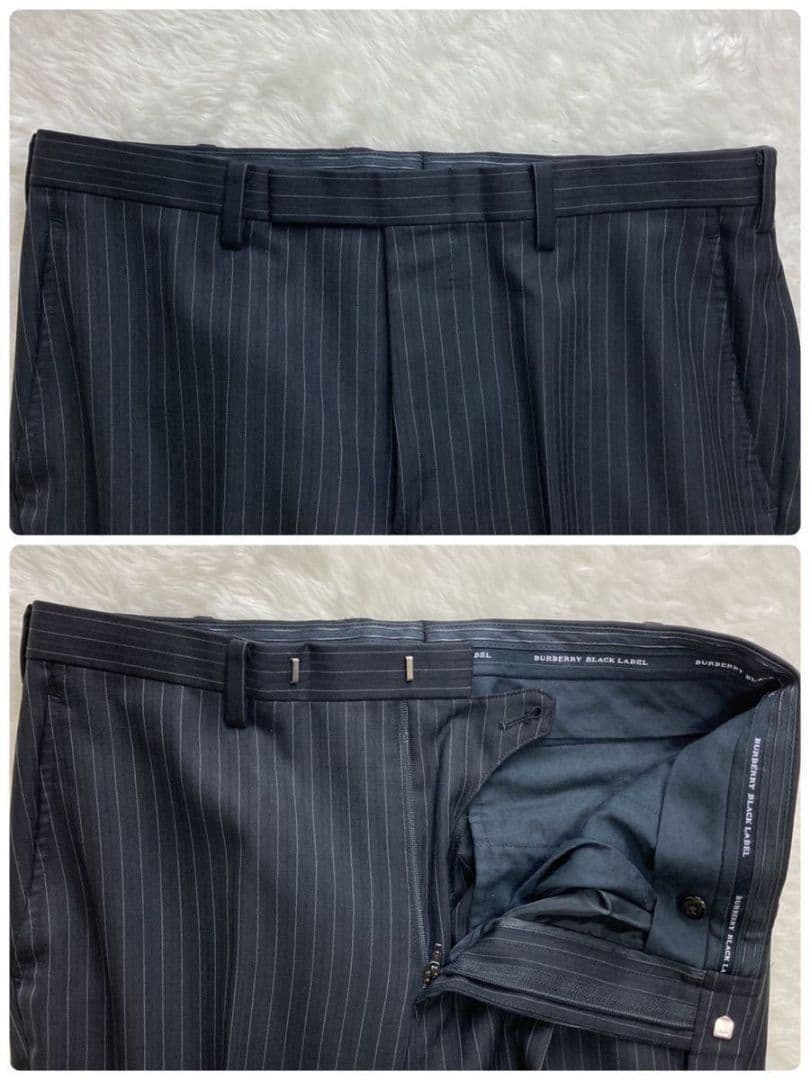 バーバリーブラックレーベル『3ピース』 ジャケット ベスト 黒 ストライプ 40