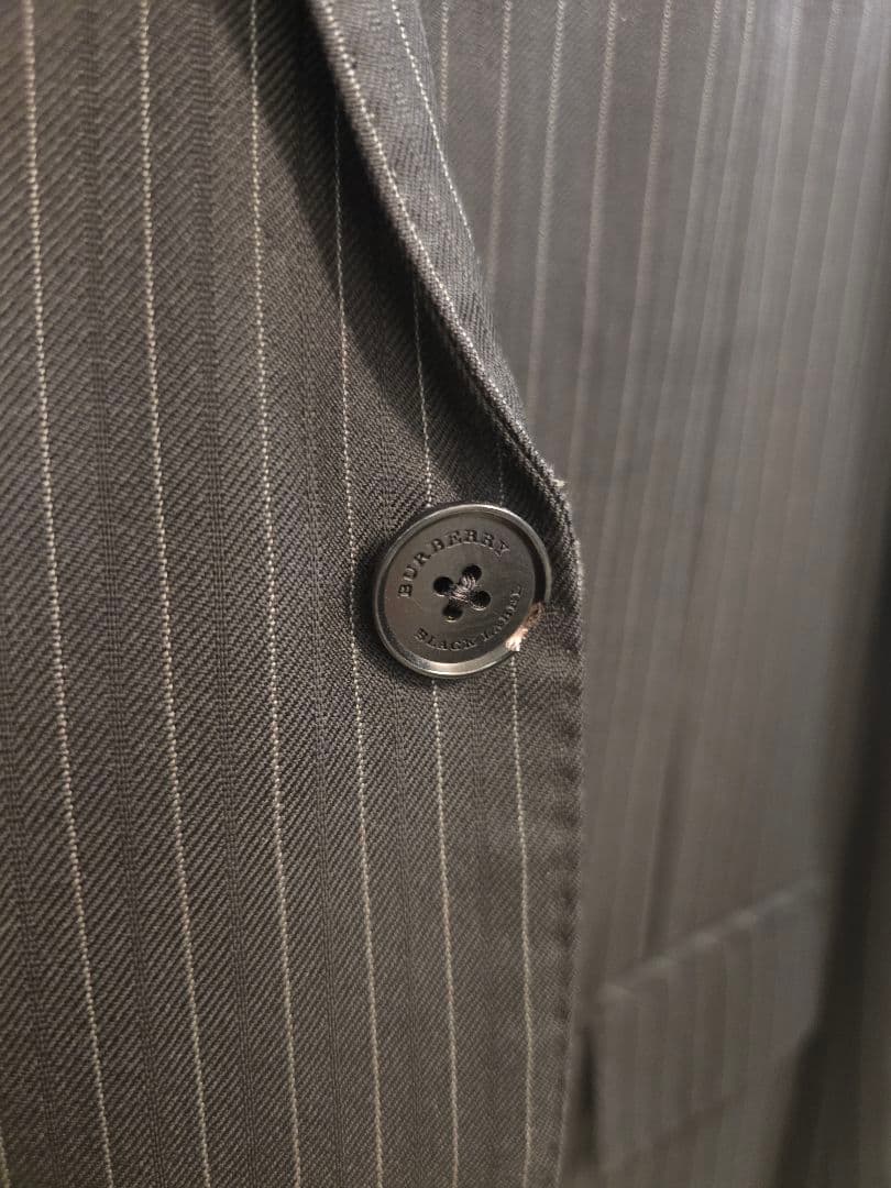 バーバリーブラックレーベル『3ピース』 ジャケット ベスト 黒 ストライプ 40