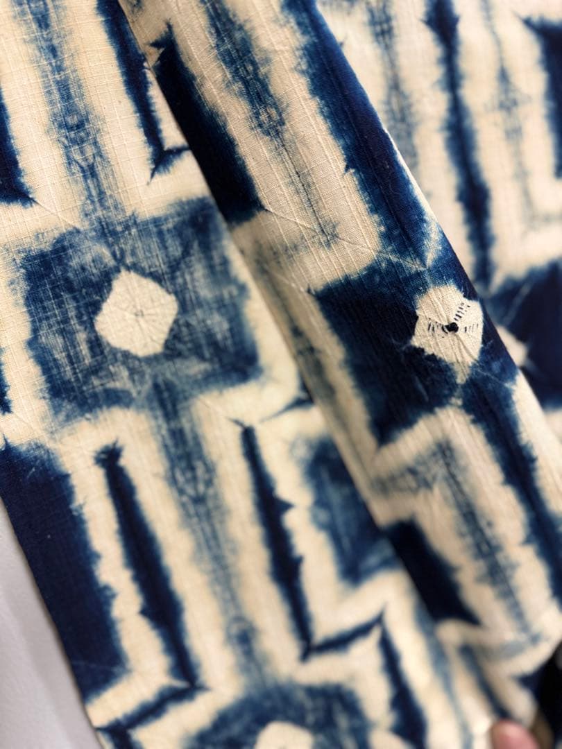N「片野元彦」藍染絞り作家 有松鳴海絞り 希少天然藍染古布 和装着物 民藝
