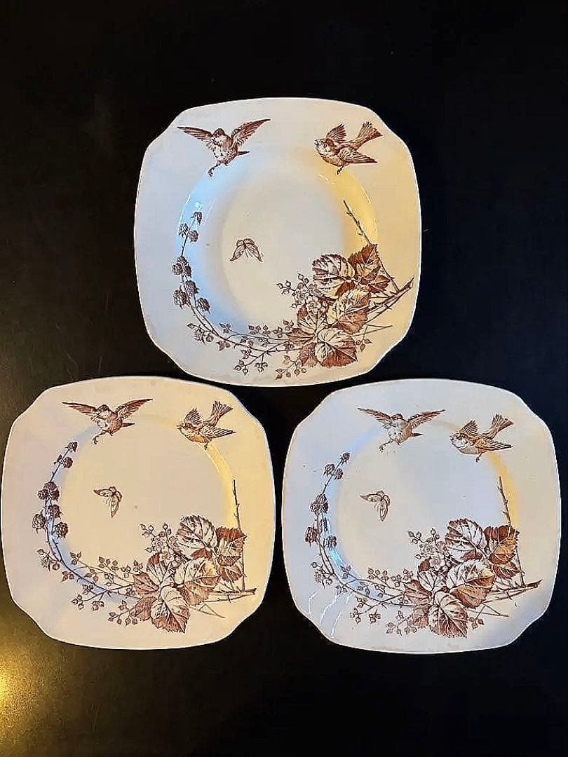 アンティークプレート ビンテージ　鳥と葉の模様 皿 3枚セット