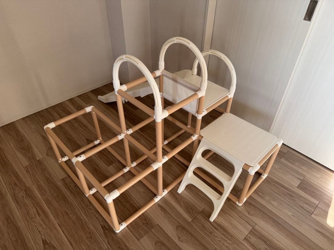 野中製作所　折りたたみ可、室内ジャングルジムとすべり台　ナチュラル