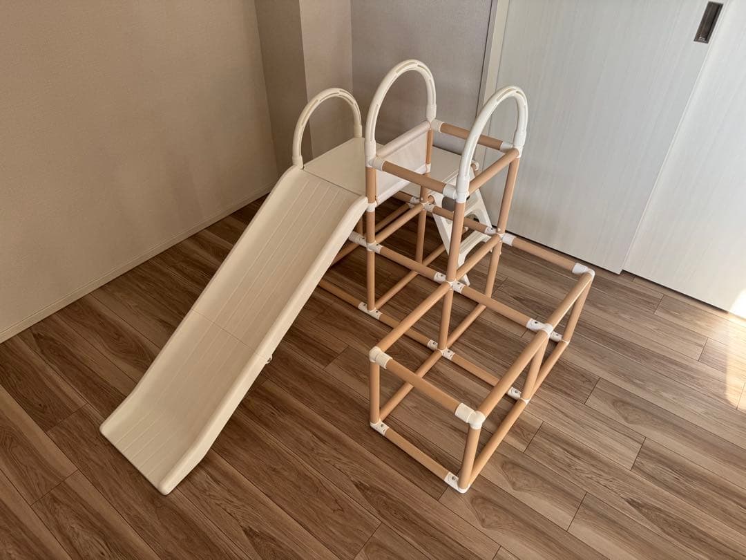 野中製作所　折りたたみ可、室内ジャングルジムとすべり台　ナチュラル