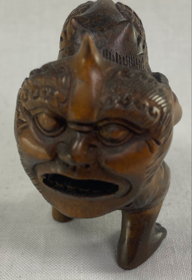 根付　柘植根付　柘植材　置物　鬼　黃楊繊細彫刻　木製