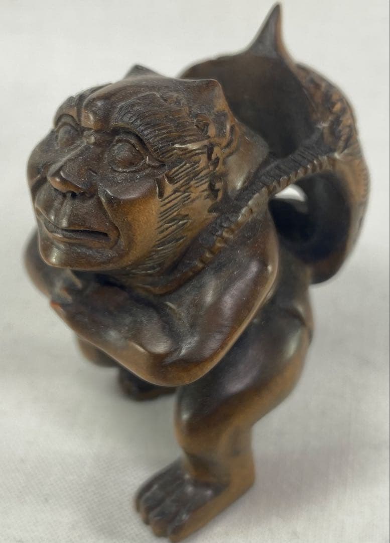 根付　柘植根付　柘植材　置物　鬼　黃楊繊細彫刻　木製