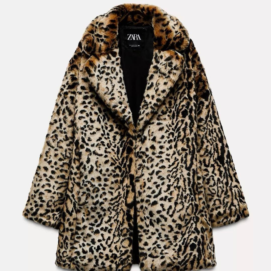 ZARA アニマル柄フェイクファーコート　XS