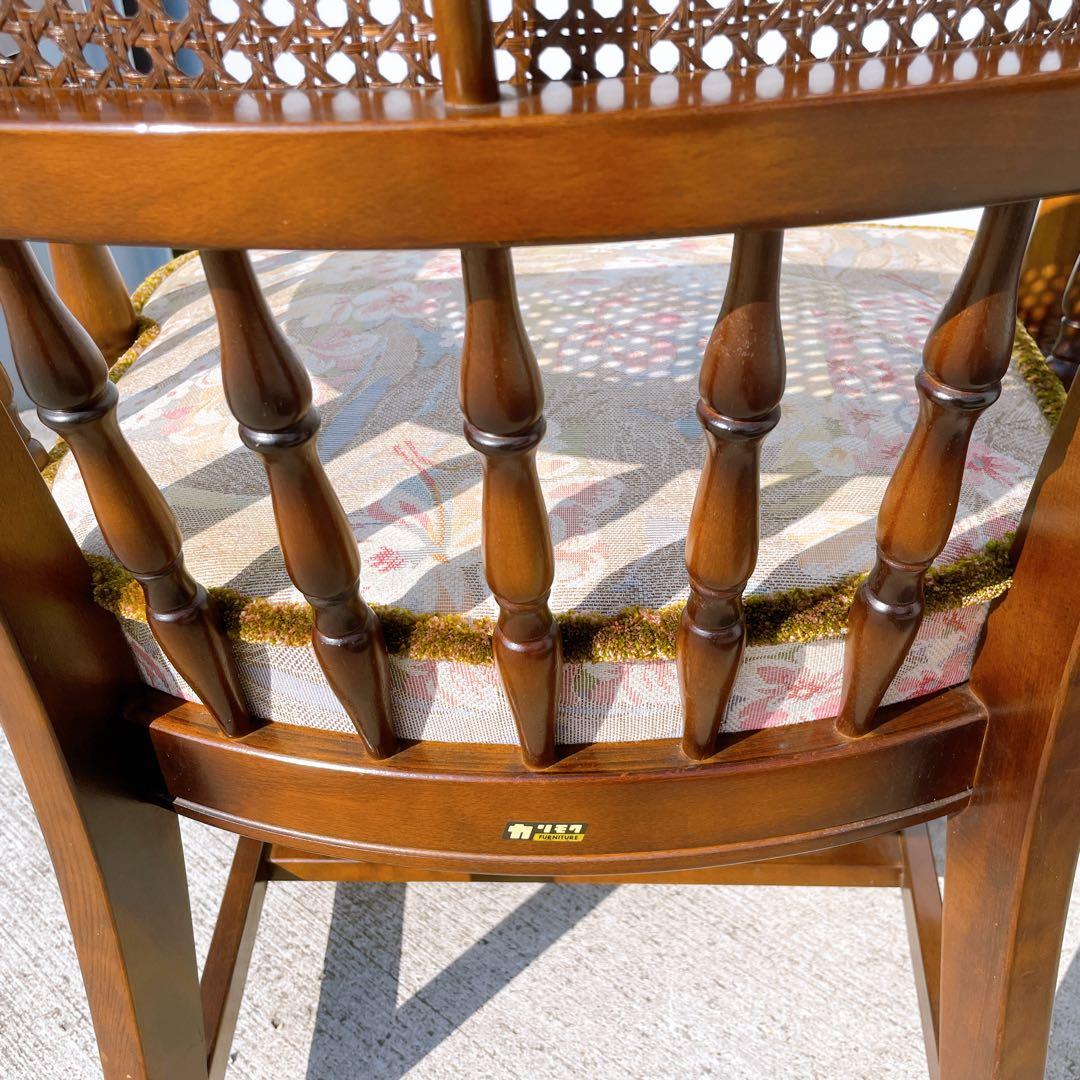 オールドカリモク コロニアル 花柄 ベロア アームチェア ダイニングチェア