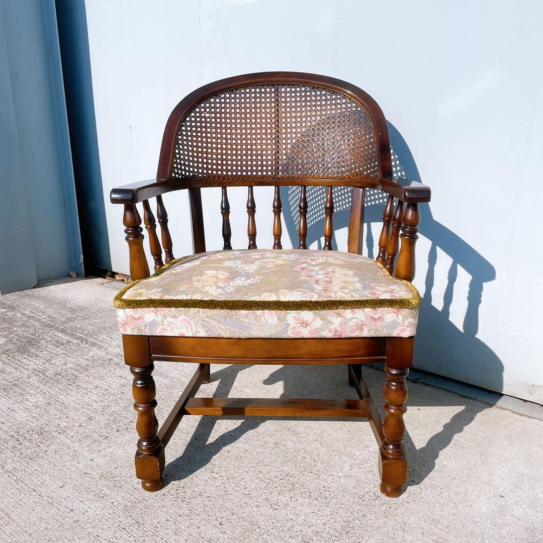 オールドカリモク コロニアル 花柄 ベロア アームチェア ダイニングチェア