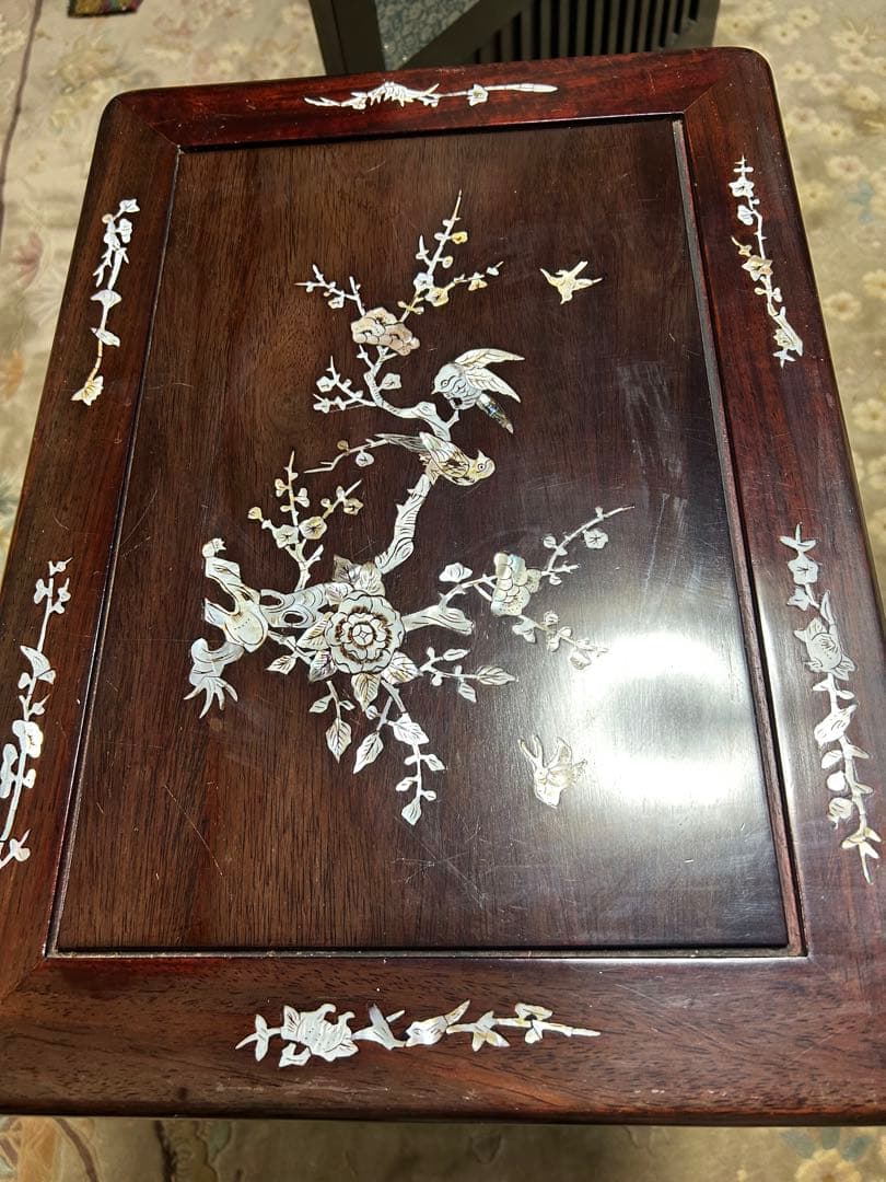 花と鳥の螺鈿木製タンス 5段