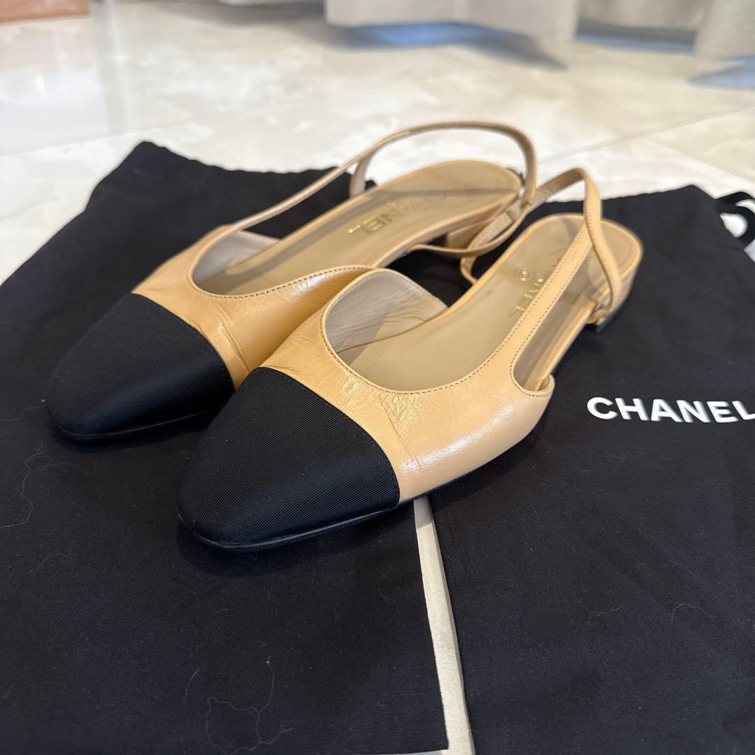 CHANEL バックスリングフラットシューズ　37.5