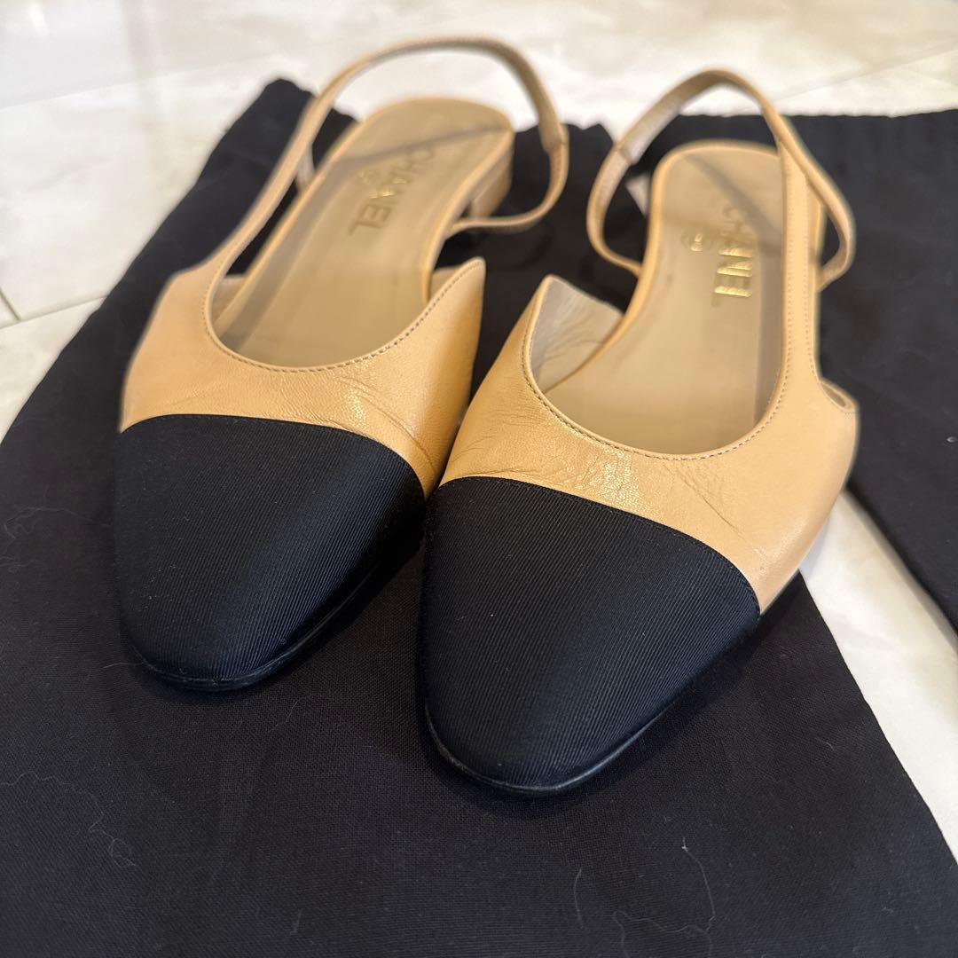 CHANEL バックスリングフラットシューズ　37.5