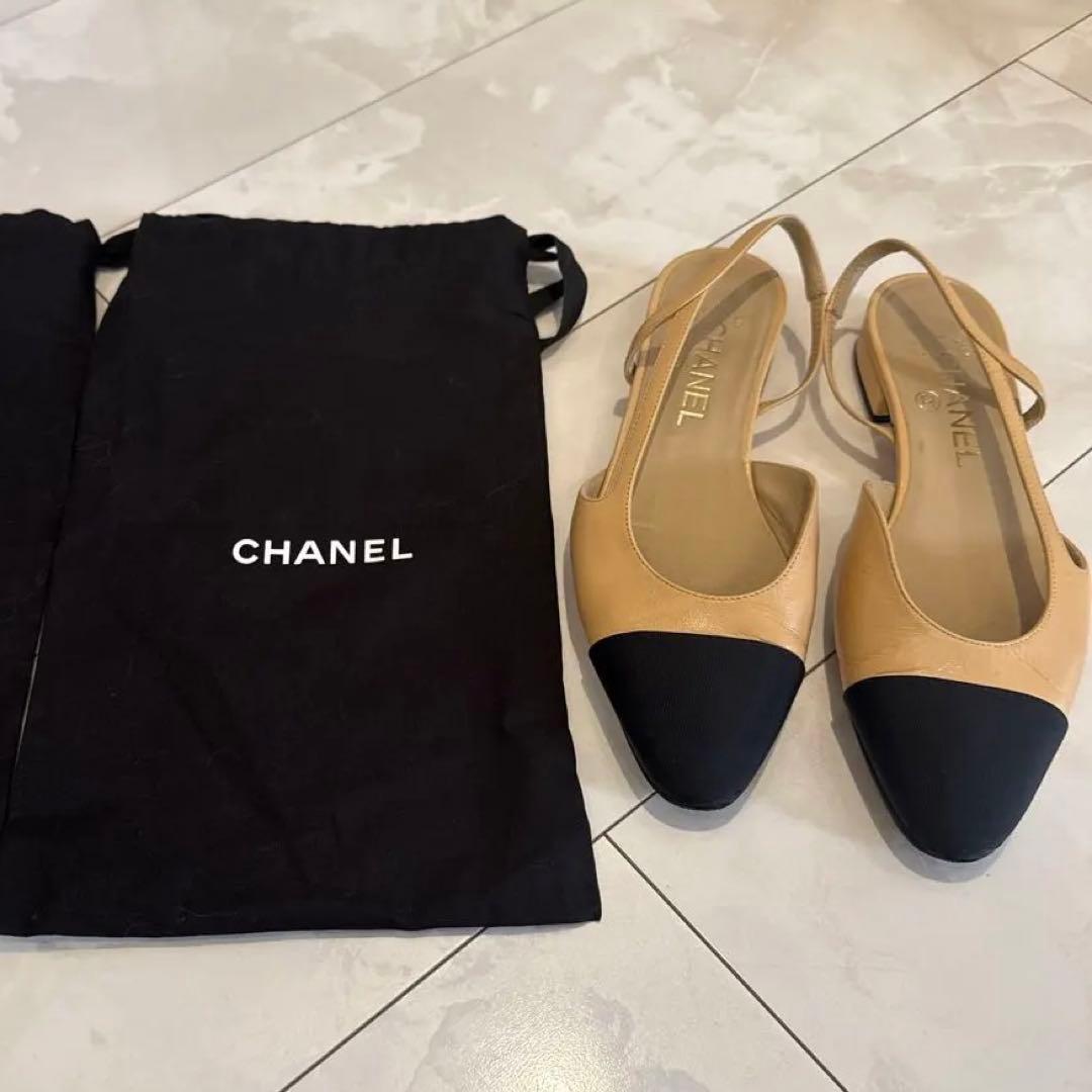 CHANEL バックスリングフラットシューズ　37.5
