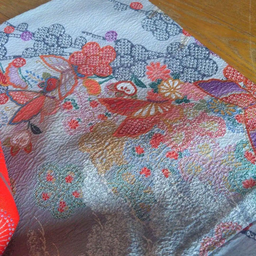 上品レトロレアカラー★ちりめん古典グレー★着物帯他小物フルセット