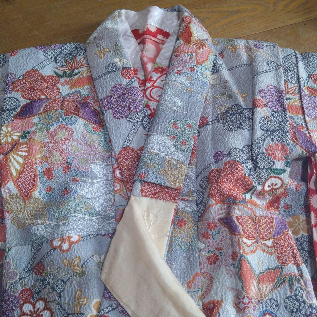 上品レトロレアカラー★ちりめん古典グレー★着物帯他小物フルセット