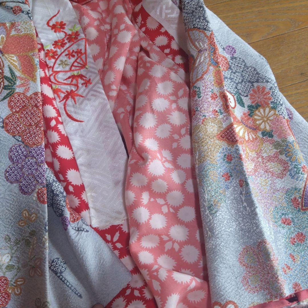 上品レトロレアカラー★ちりめん古典グレー★着物帯他小物フルセット