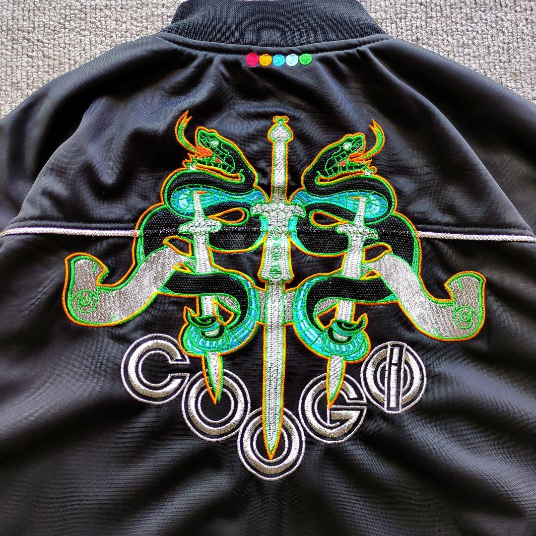 クージートラックジャケット立体両面刺繍ラメラインレインボーオーバーサイズ黒3XL