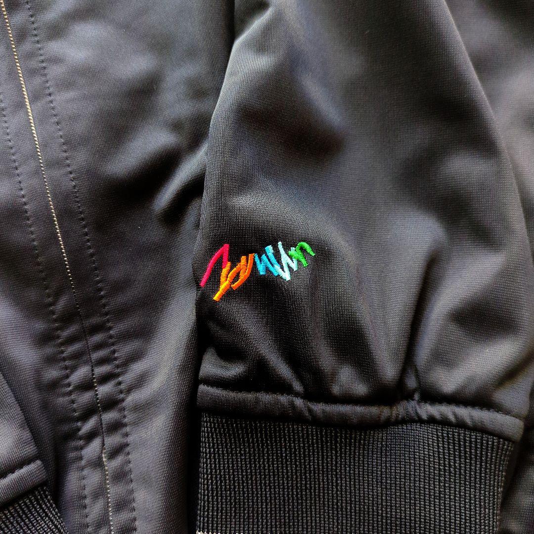 クージートラックジャケット立体両面刺繍ラメラインレインボーオーバーサイズ黒3XL